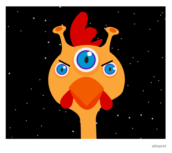 A chicken alien with an evil grin.